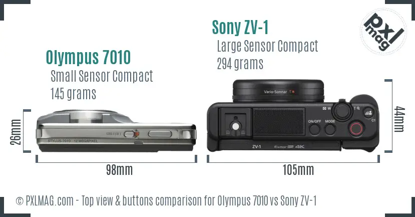 Olympus 7010 vs Sony ZV-1 top view buttons comparison