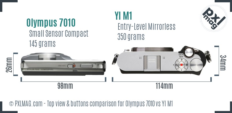 Olympus 7010 vs YI M1 top view buttons comparison