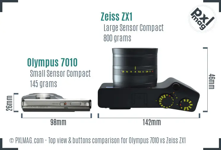 Olympus 7010 vs Zeiss ZX1 top view buttons comparison Olympus 7010 vs Zeiss ZX1 top view buttons comparison