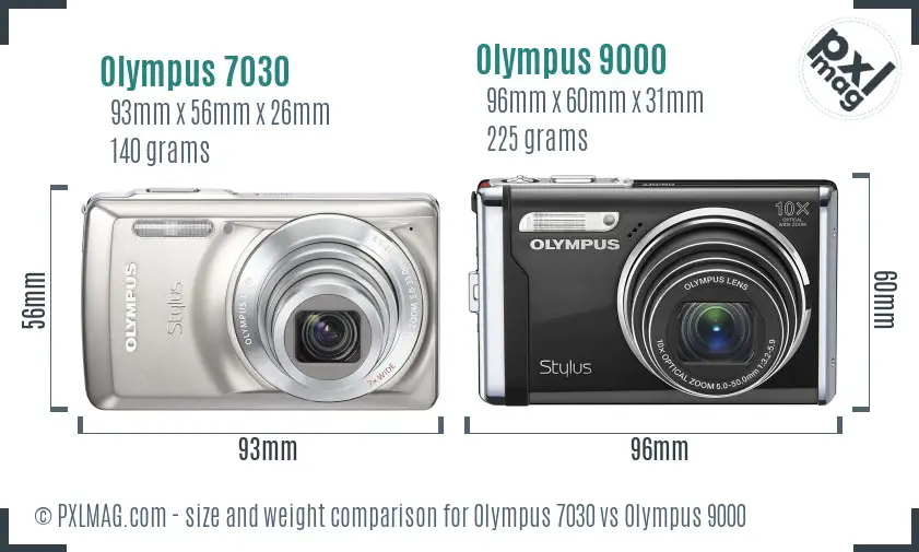 Olympus 7030 vs Olympus 9000 size comparison