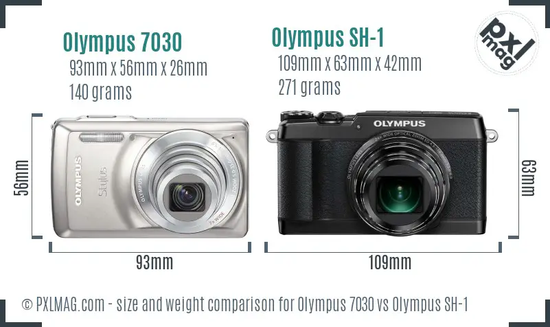 Olympus 7030 vs Olympus SH-1 size comparison