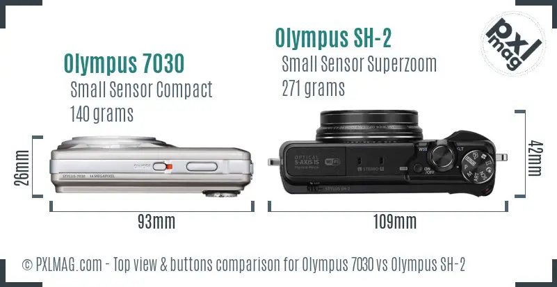 Olympus 7030 vs Olympus SH-2 top view buttons comparison
