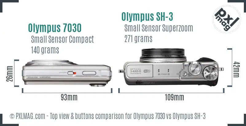 Olympus 7030 vs Olympus SH-3 top view buttons comparison