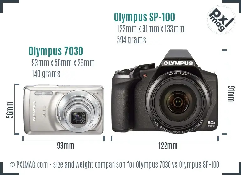 Olympus 7030 vs Olympus SP-100 size comparison