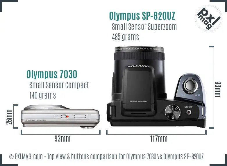Olympus 7030 vs Olympus SP-820UZ top view buttons comparison
