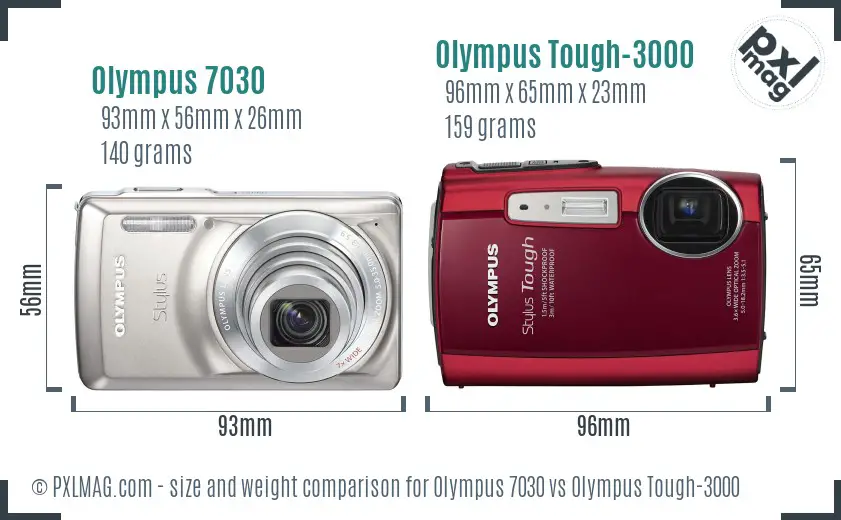 Olympus 7030 vs Olympus Tough-3000 size comparison
