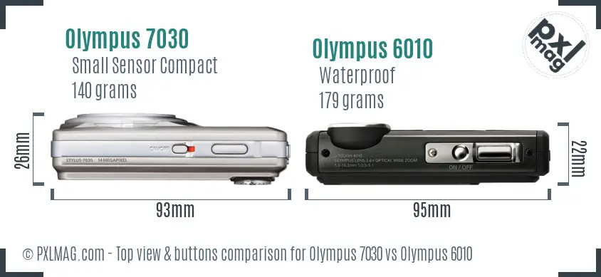 Olympus 7030 vs Olympus 6010 top view buttons comparison