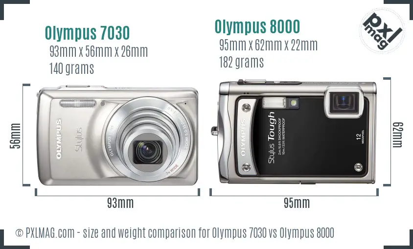 Olympus 7030 vs Olympus 8000 size comparison