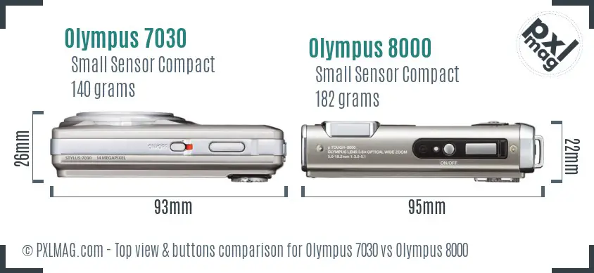 Olympus 7030 vs Olympus 8000 top view buttons comparison