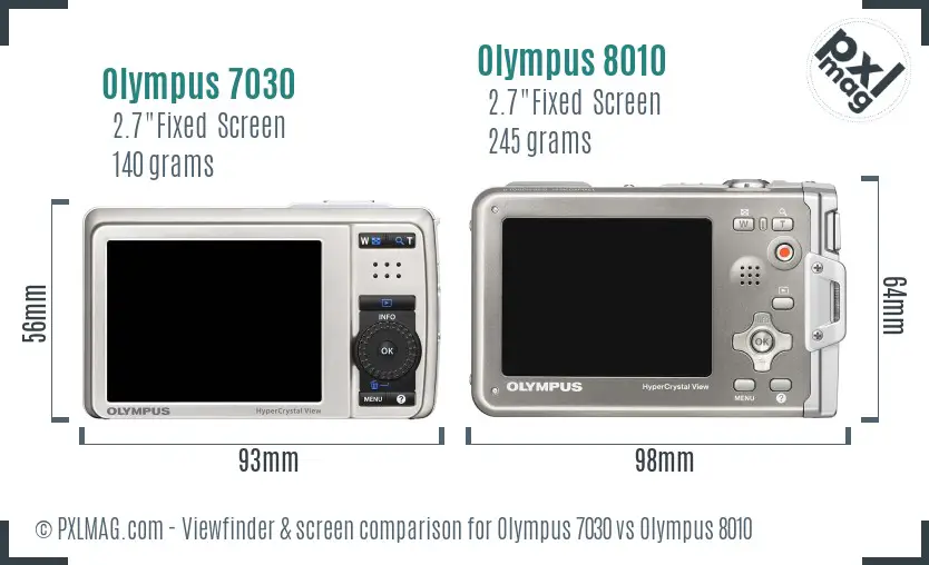 Olympus 7030 vs Olympus 8010 Screen and Viewfinder comparison