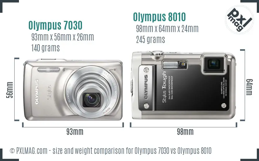 Olympus 7030 vs Olympus 8010 size comparison
