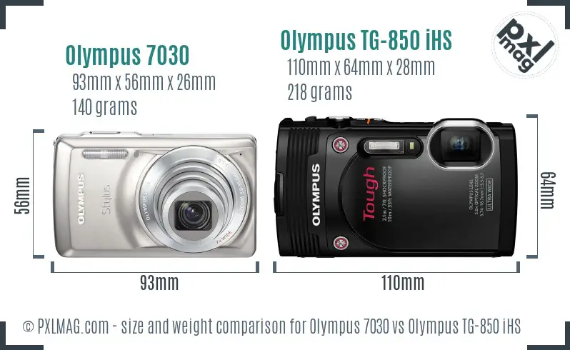 Olympus 7030 vs Olympus TG-850 iHS size comparison