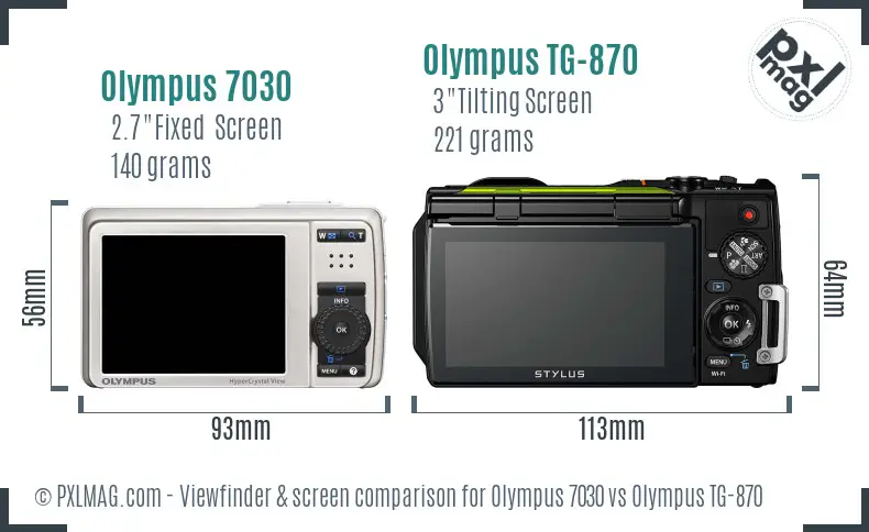 Olympus 7030 vs Olympus TG-870 Screen and Viewfinder comparison