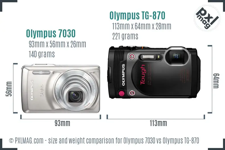 Olympus 7030 vs Olympus TG-870 size comparison