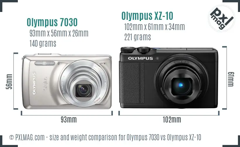 Olympus 7030 vs Olympus XZ-10 size comparison