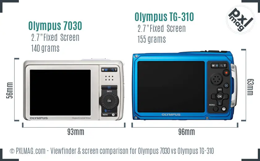 Olympus 7030 vs Olympus TG-310 Screen and Viewfinder comparison