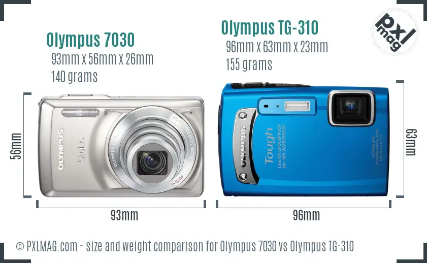 Olympus 7030 vs Olympus TG-310 size comparison