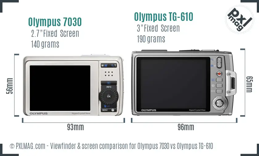 Olympus 7030 vs Olympus TG-610 Screen and Viewfinder comparison