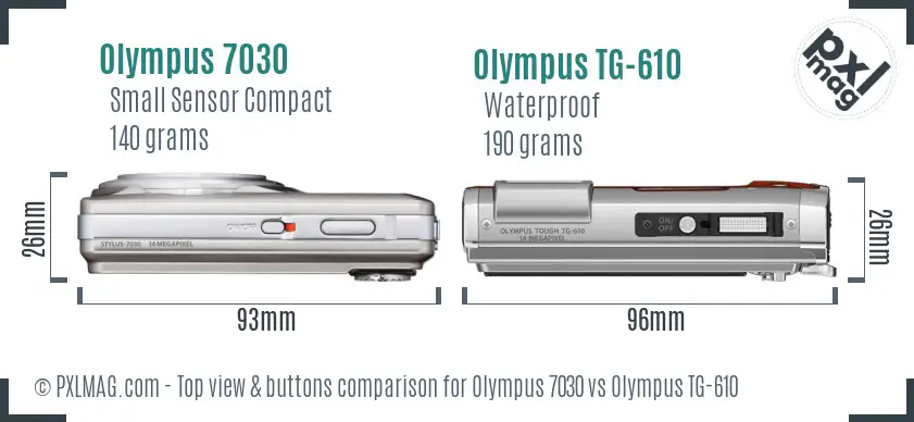 Olympus 7030 vs Olympus TG-610 top view buttons comparison