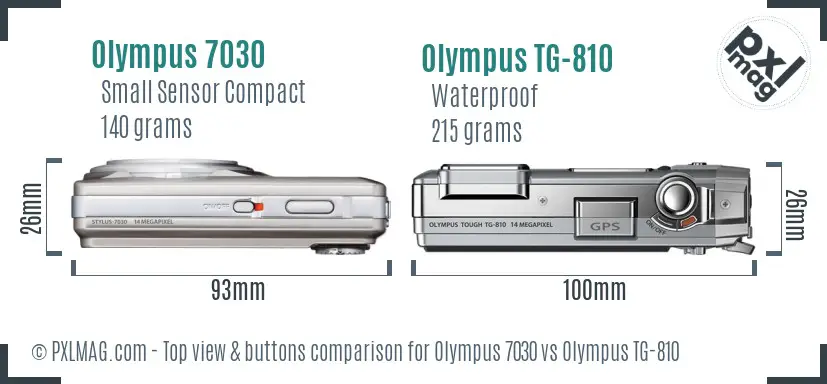 Olympus 7030 vs Olympus TG-810 top view buttons comparison