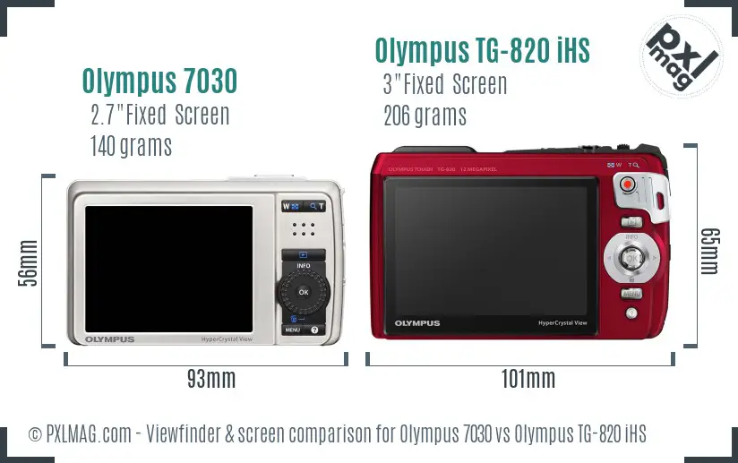 Olympus 7030 vs Olympus TG-820 iHS Screen and Viewfinder comparison