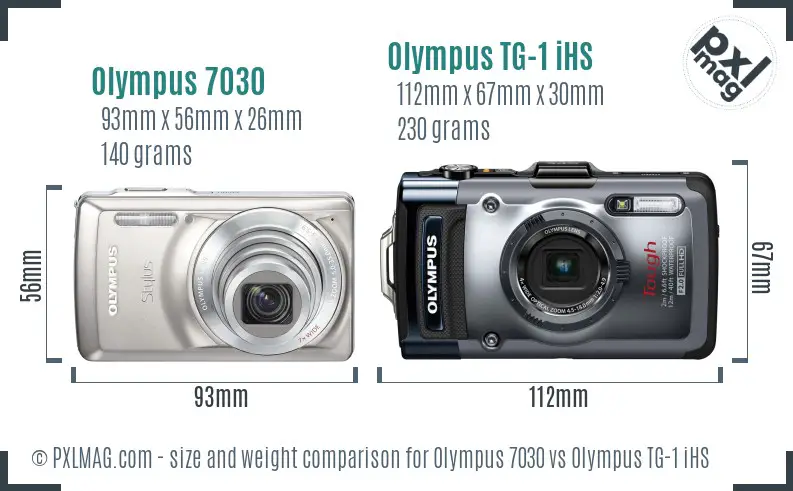 Olympus 7030 vs Olympus TG-1 iHS size comparison