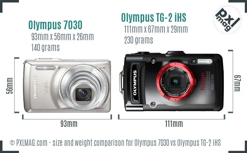 Olympus 7030 vs Olympus TG-2 iHS size comparison