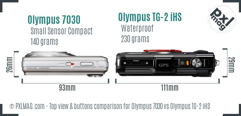 Olympus 7030 vs Olympus TG-2 iHS top view buttons comparison