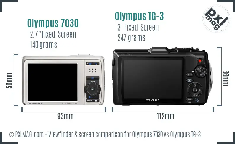 Olympus 7030 vs Olympus TG-3 Screen and Viewfinder comparison