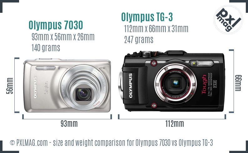 Olympus 7030 vs Olympus TG-3 size comparison