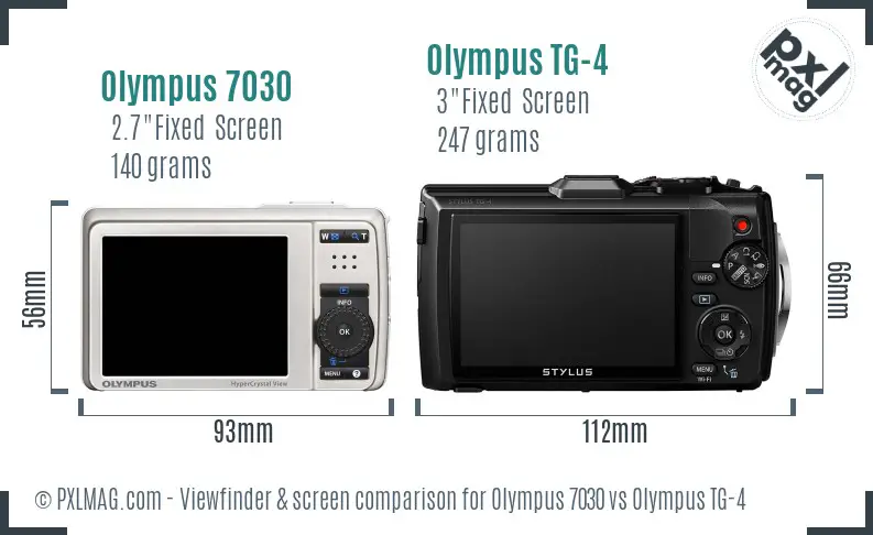Olympus 7030 vs Olympus TG-4 Screen and Viewfinder comparison