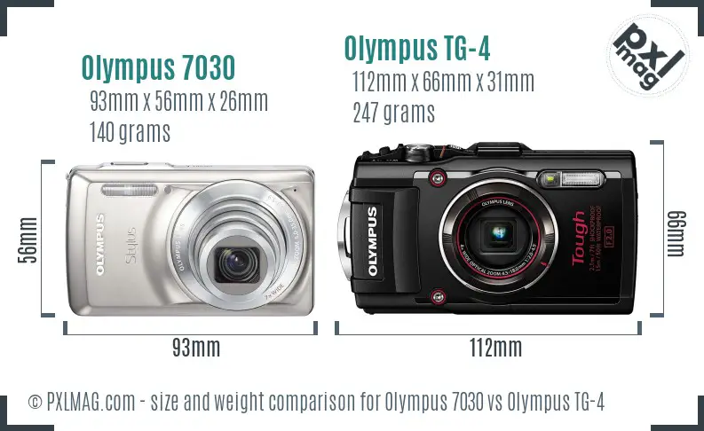 Olympus 7030 vs Olympus TG-4 size comparison