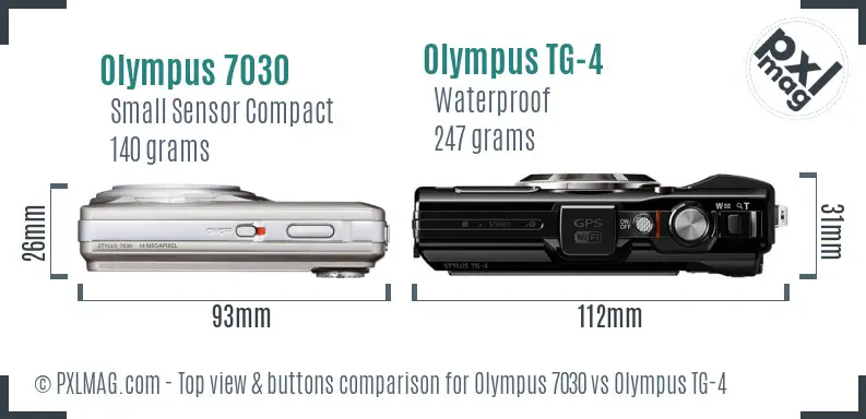 Olympus 7030 vs Olympus TG-4 top view buttons comparison
