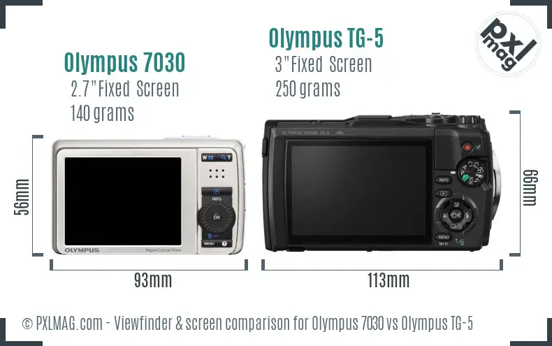 Olympus 7030 vs Olympus TG-5 Screen and Viewfinder comparison