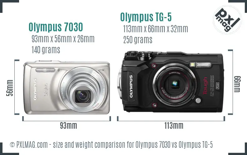 Olympus 7030 vs Olympus TG-5 size comparison