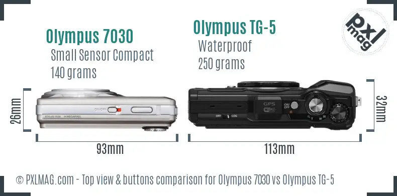 Olympus 7030 vs Olympus TG-5 top view buttons comparison