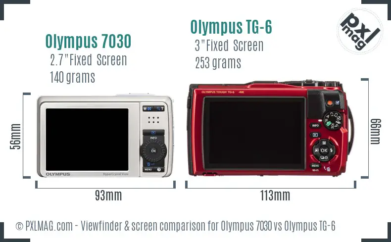 Olympus 7030 vs Olympus TG-6 Screen and Viewfinder comparison