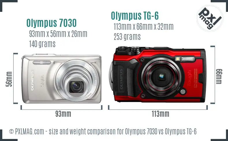 Olympus 7030 vs Olympus TG-6 size comparison