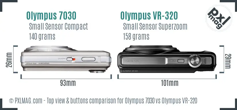 Olympus 7030 vs Olympus VR-320 top view buttons comparison