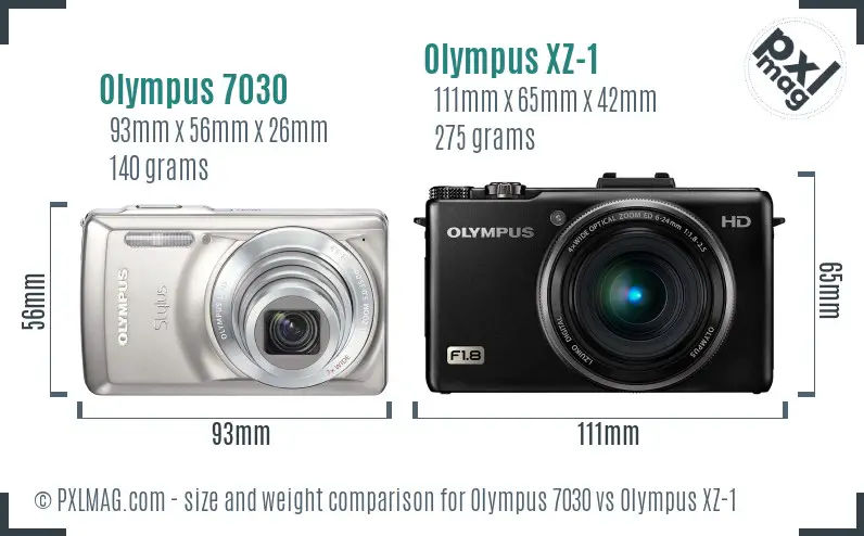 Olympus 7030 vs Olympus XZ-1 size comparison