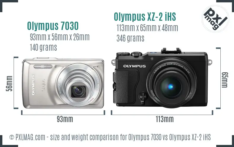 Olympus 7030 vs Olympus XZ-2 iHS size comparison