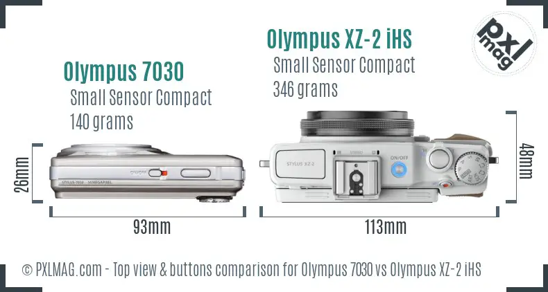Olympus 7030 vs Olympus XZ-2 iHS top view buttons comparison
