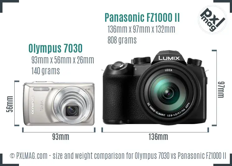 Olympus 7030 vs Panasonic FZ1000 II size comparison