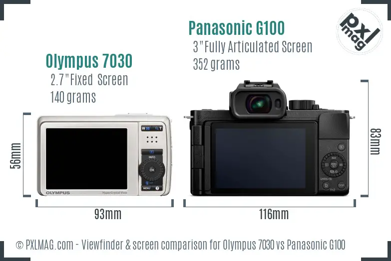 Olympus 7030 vs Panasonic G100 Screen and Viewfinder comparison