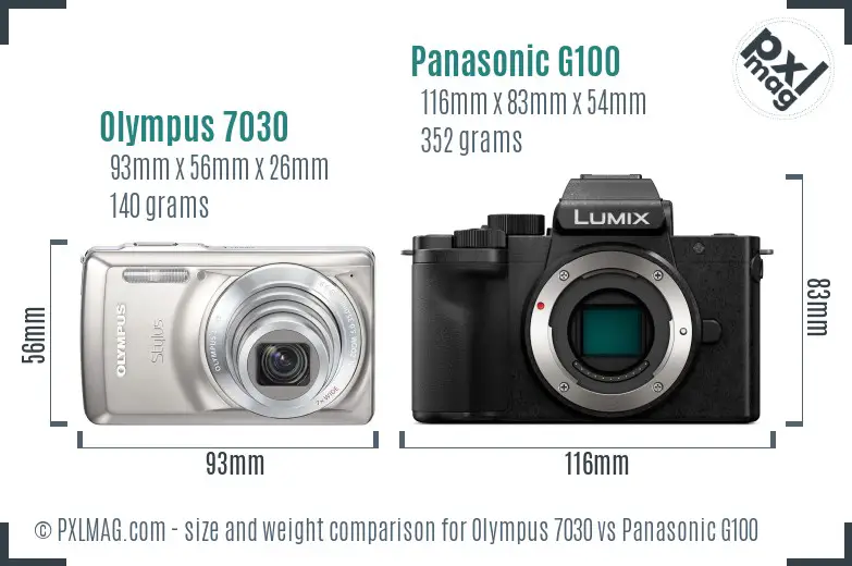 Olympus 7030 vs Panasonic G100 size comparison
