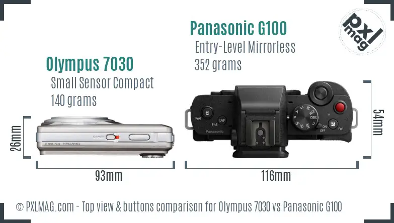 Olympus 7030 vs Panasonic G100 top view buttons comparison