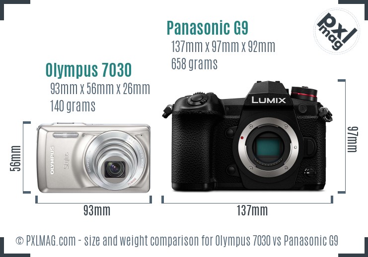 Olympus 7030 vs Panasonic G9 size comparison