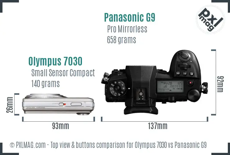 Olympus 7030 vs Panasonic G9 top view buttons comparison