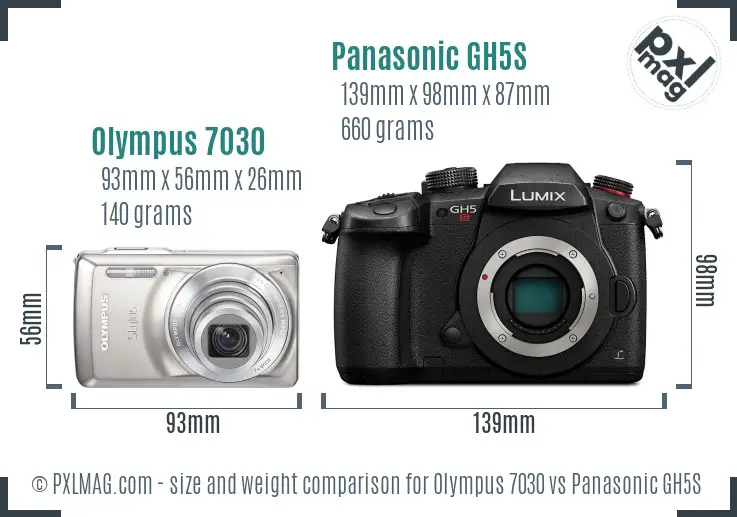 Olympus 7030 vs Panasonic GH5S size comparison