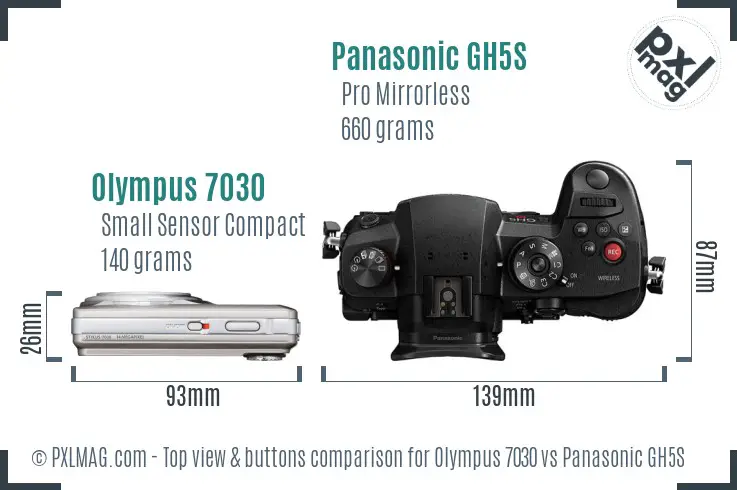 Olympus 7030 vs Panasonic GH5S top view buttons comparison